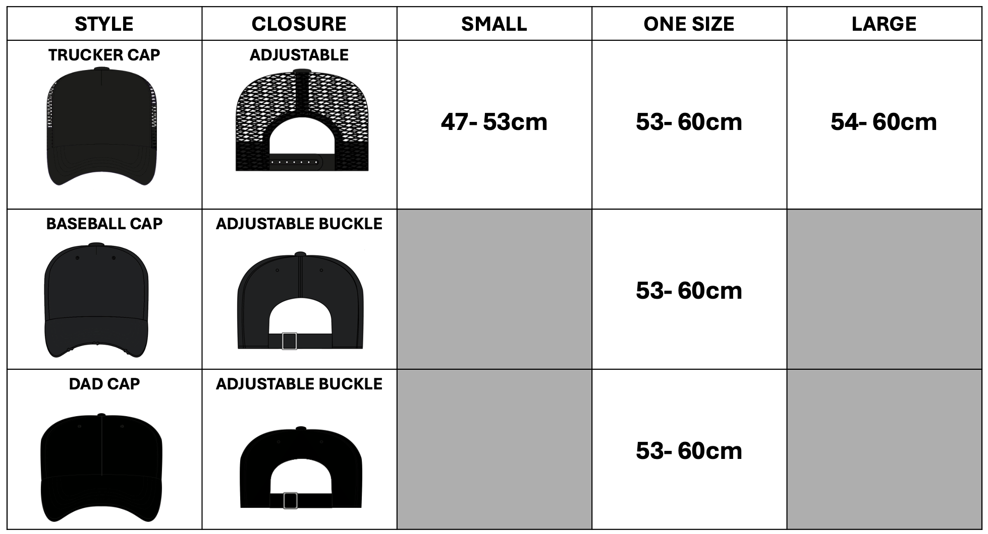 Snapback hat size chart on sale